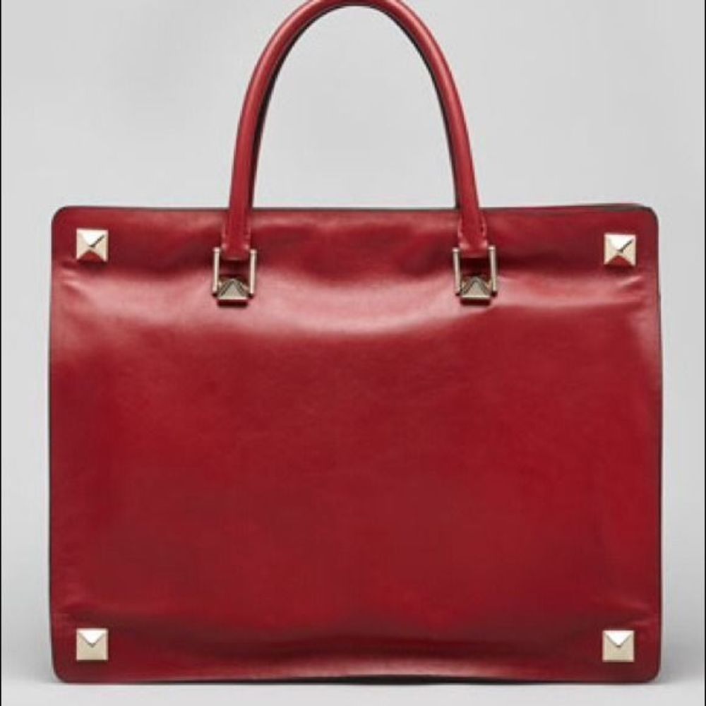 Valentino Red Tote Bag with Gold Accents